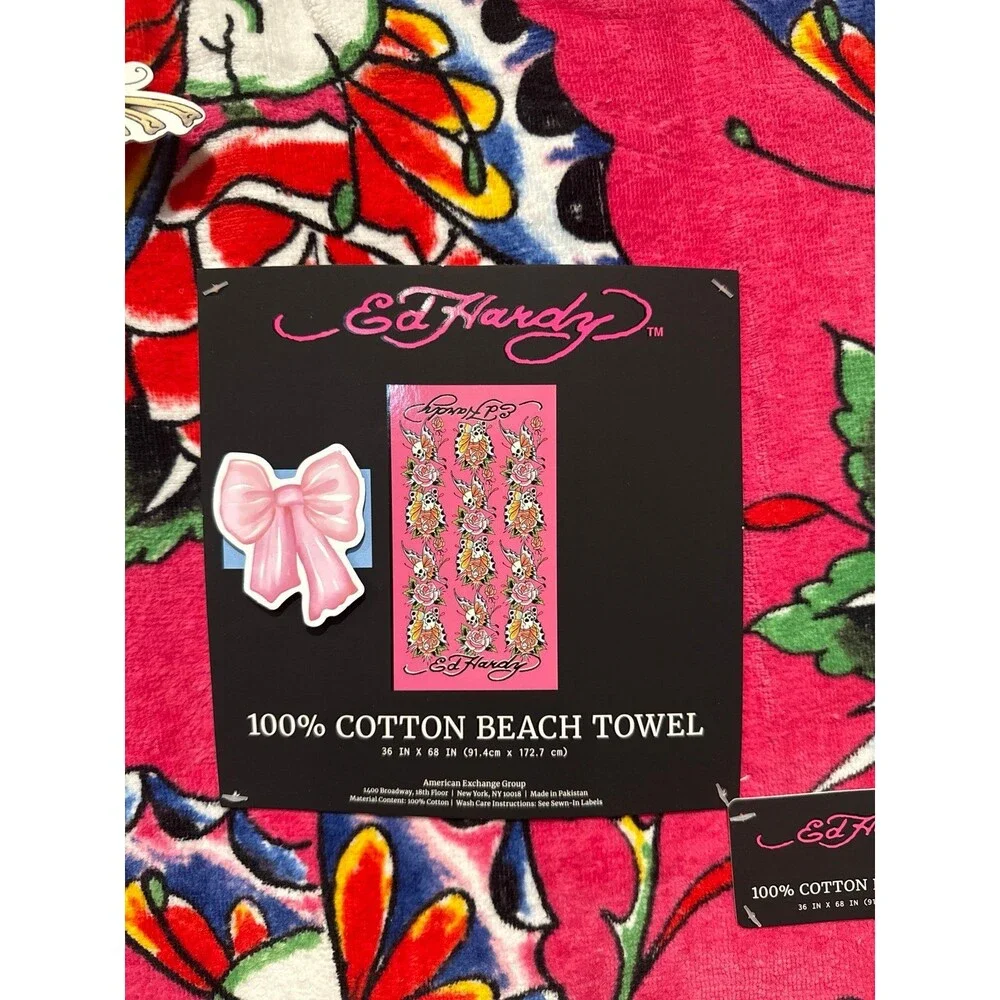 Ed Hardy Beach Towel-Skull Butterfly